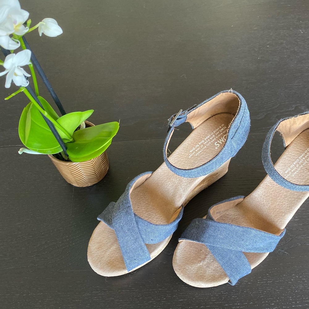 TOMS denim wedge sandals